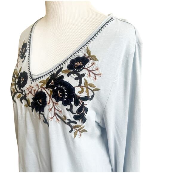 Sundance Embroidered Long Sleeve Tunic Size Large Blue Bohemian Peasant - Picture 3 of 11